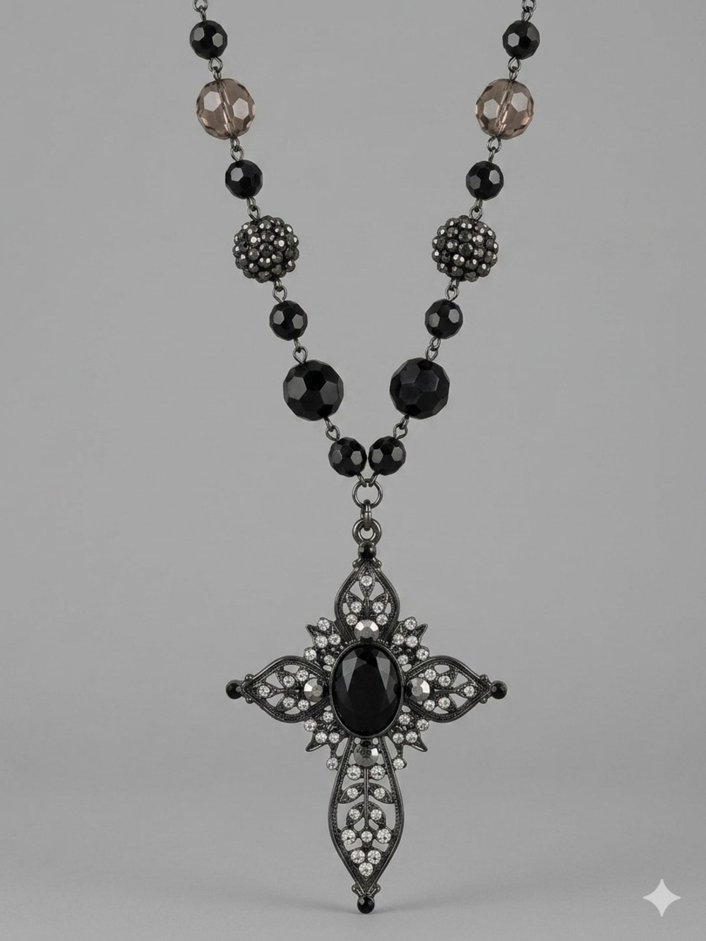 Black Crystal Cross Pendant Necklace - Women Jewelry